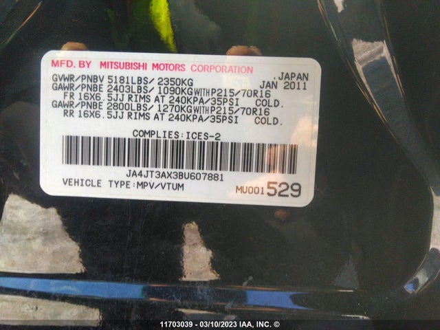 JA4JT3AX3BU607881 Mitsubishi Outlander Se