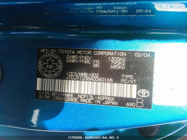 Toyota Echo 2004 JTDJT123840060168 Image 10