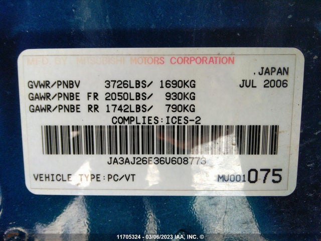 JA3AJ26E36U608773 Mitsubishi LANCER ES