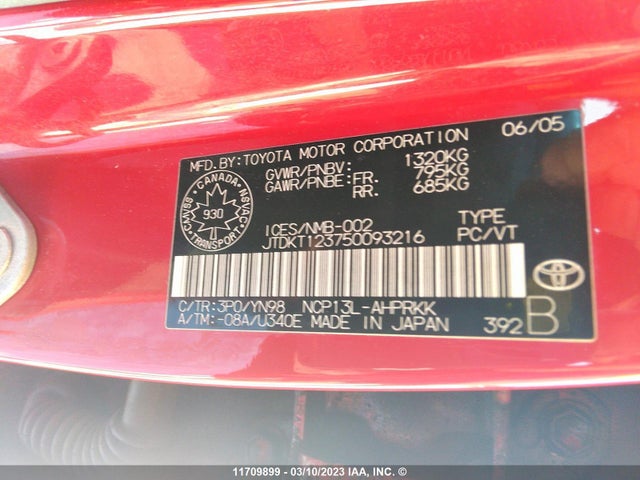Toyota Echo 2005 JTDKT123750093216 Image 10