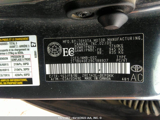 Toyota Corolla S/le/xle 2009 2T1BU40E29C188927 Image 10
