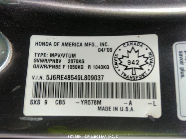 Honda CR-V EX 2009 5J6RE48549L809037 Image 10