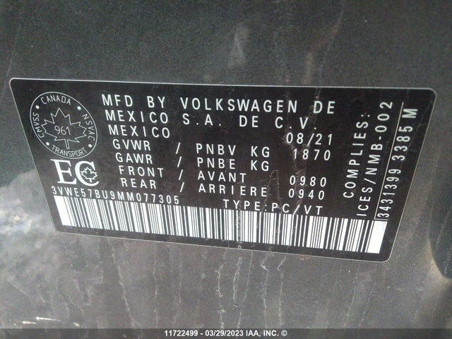 Volkswagen JETTA SEL 2021 3VWE57BU9MM077305 Image 9
