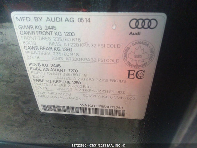 WA1CFCFP8FA003761 Audi Q5 PREMIUM