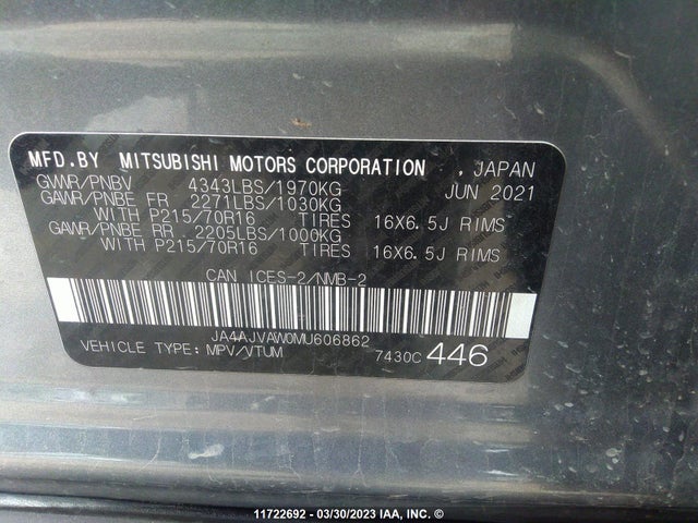 JA4AJVAW0MU606862 Mitsubishi Rvr Se/sel/le/gt