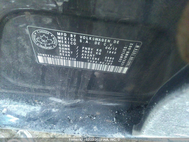 3VWKX7AJ0CM692506 Volkswagen JETTA S