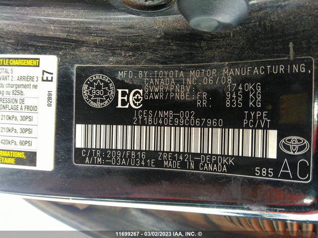 Toyota Corolla S/le/xle 2009 2T1BU40E99C067960 Image 10