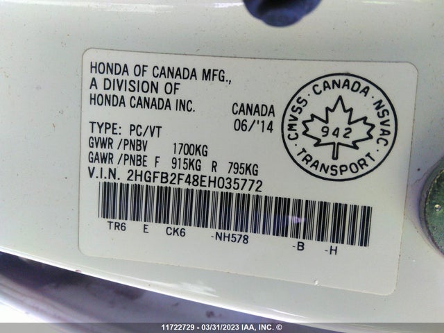 Honda Civic Lx 2014 2HGFB2F48EH035772 Image 9