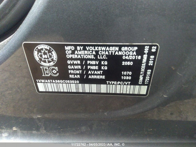 1VWAS7A36GC053520 Volkswagen Passat S/r-line