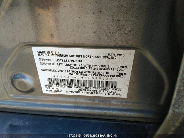 4A4AJ3AU0FE605337 Mitsubishi RVR SE