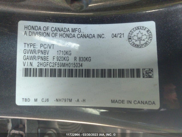 Honda Civic Lx 2021 2HGFC2F59MH015034 Image 10