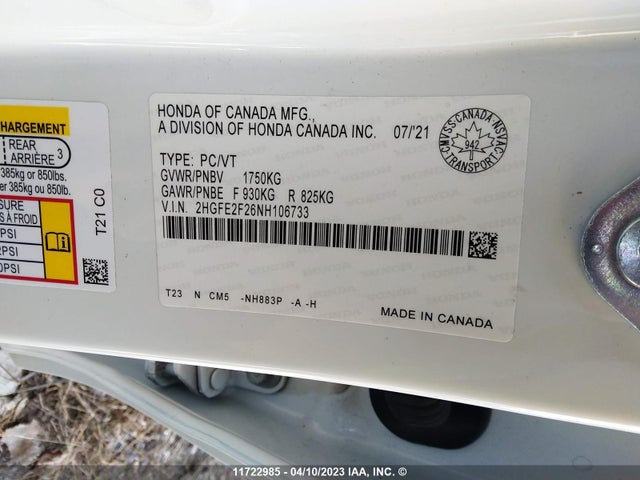 Honda Civic Lx 2022 2HGFE2F26NH106733 Image 11