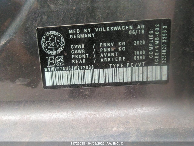 WVWVF7AU5JW272038 Volkswagen Golf R