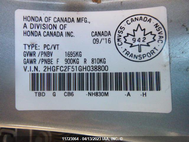Honda Civic Lx 2016 2HGFC2F51GH038800 Image 9