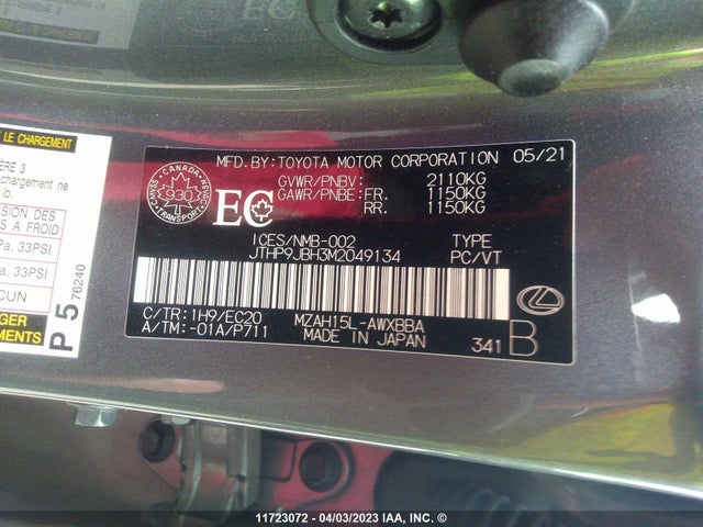 JTHP9JBH3M2049134 Lexus UX 250H
