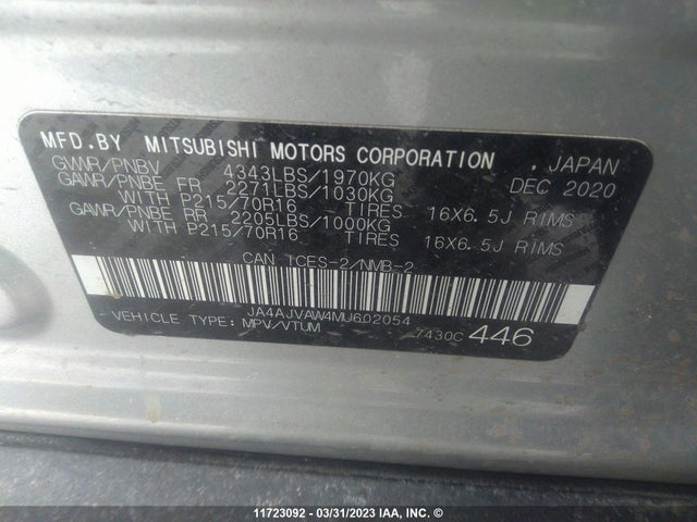 JA4AJVAW4MU602054 Mitsubishi Rvr Se/sel/le/gt