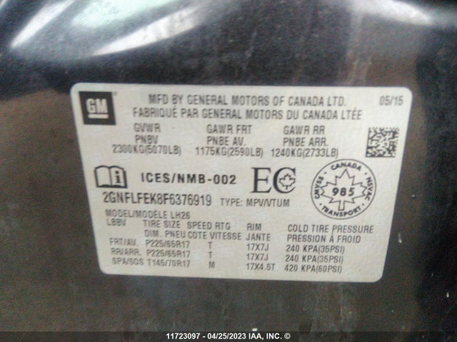 Chevrolet EQUINOX LT 2015 2GNFLFEK8F6376919 Image 10