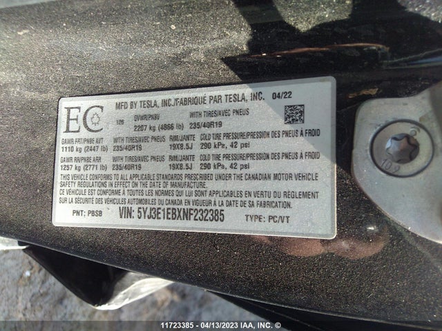Tesla MODEL 3 2022 5YJ3E1EBXNF232385 Image 10