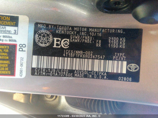Toyota CAMRY 2017 4T1BF1FK6HU347547 Image 9