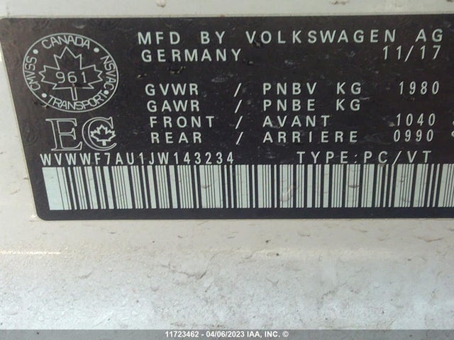 WVWWF7AU1JW143234 Volkswagen Golf R