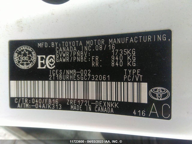 Toyota 2zr-fe 2016 2T1BURHE5GC732061 Image 27