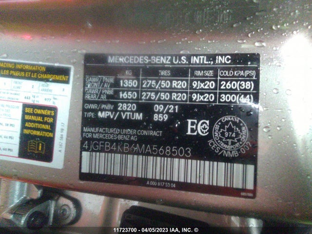 4JGFB4KB6MA568503 Mercedes-Benz Gle 350 4matic