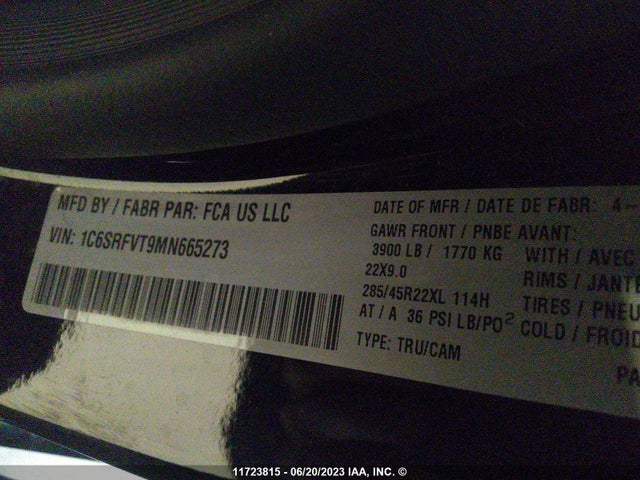 1C6SRFVT9MN665273 RAM 1500 Sport