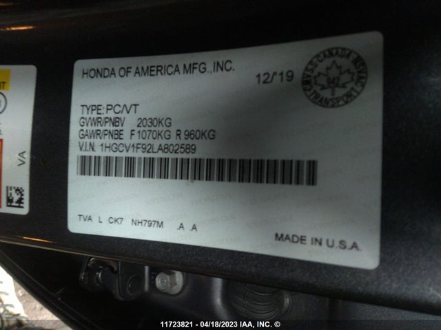 Honda Accord Touring 2020 1HGCV1F92LA802589 Image 10
