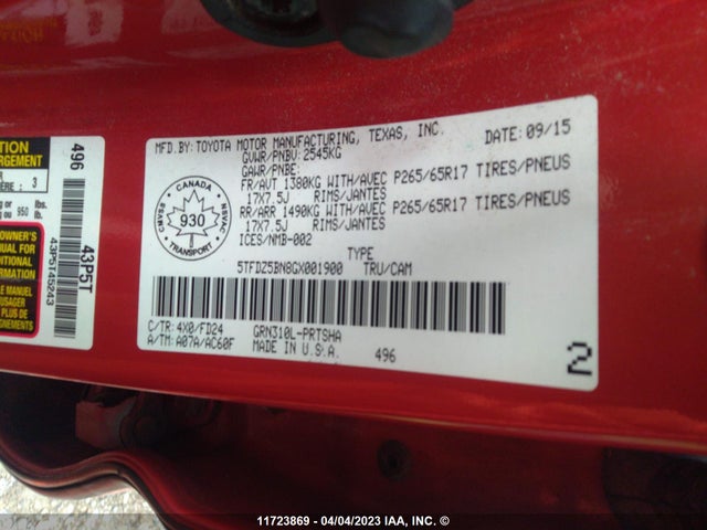 Toyota TACOMA 2016 5TFDZ5BN8GX001900 Image 10