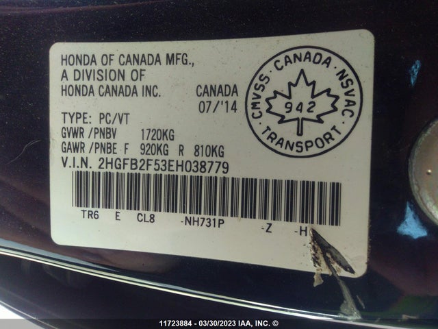 Honda Civic Lx 2014 2HGFB2F53EH038779 Image 9