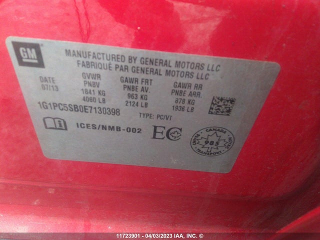 Chevrolet CRUZE LT 2014 1G1PC5SB0E7130398 Image 11