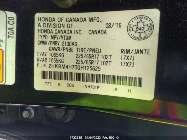 Honda CR-V EXL 2016 2HKRM4H70GH125629 Image 10
