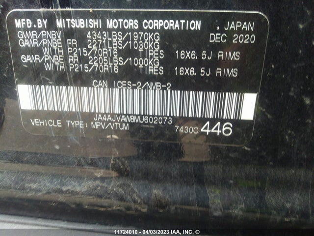 JA4AJVAW8MU602073 Mitsubishi Rvr Se/sel/le/gt