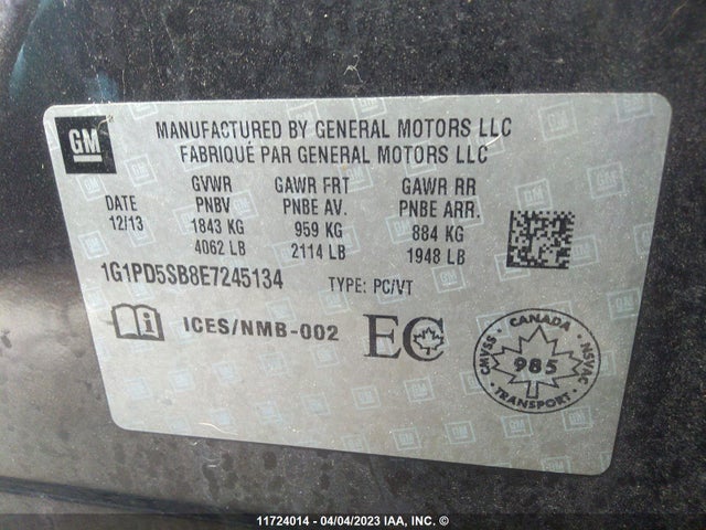 Chevrolet Cruze 2014 1G1PD5SB8E7245134 Image 9