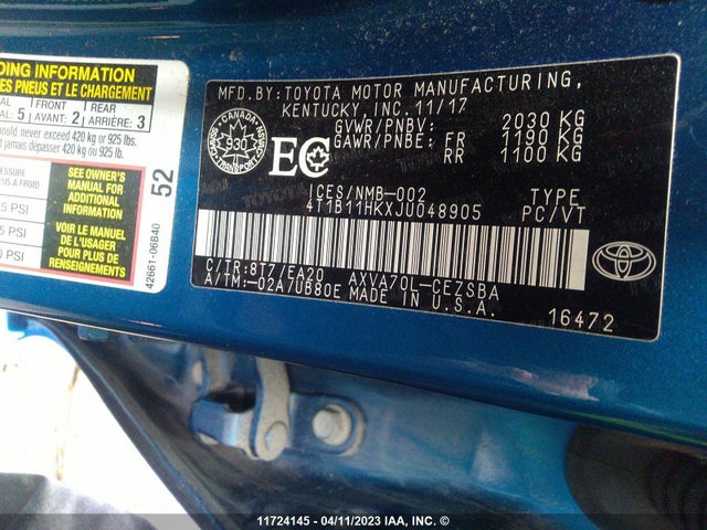 Toyota CAMRY 2018 4T1B11HKXJU048905 Image 11