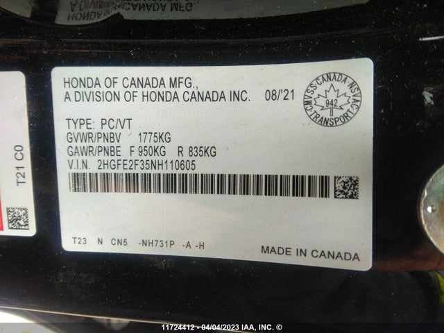 Honda Civic Ex 4dr 2022 2HGFE2F35NH110605 Image 10