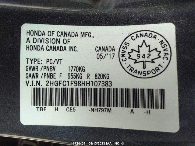 Honda Civic Touring 2017 2HGFC1F98HH107383 Image 9
