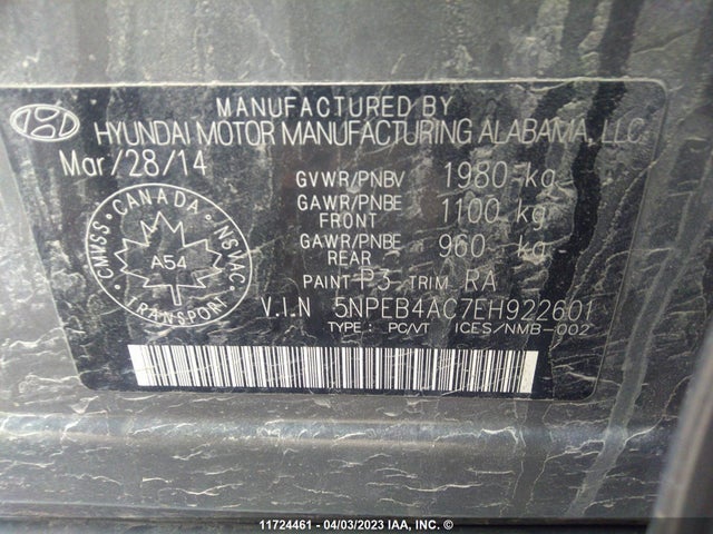 Hyundai SONATA GLS 2014 5NPEB4AC7EH922601 Image 11