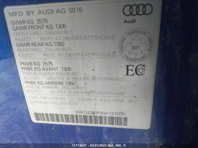 WA1LCAFP3GA121036 Audi Sq5 Technik