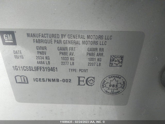 Chevrolet MALIBU 1LT 2015 1G11C5SL9FF319461 Image 9