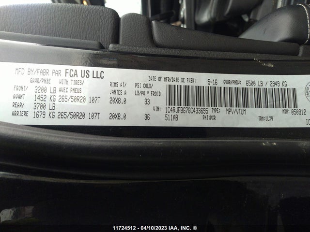 1C4RJFBG7GC433695 Jeep Grand Cherokee Limited