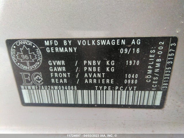 WVWWF7AU2HW094068 Volkswagen Golf R