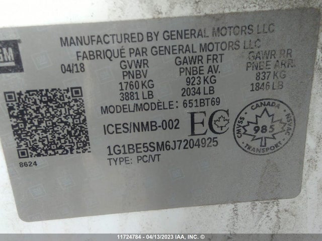 Chevrolet CRUZE LT 2018 1G1BE5SM6J7204925 Image 10