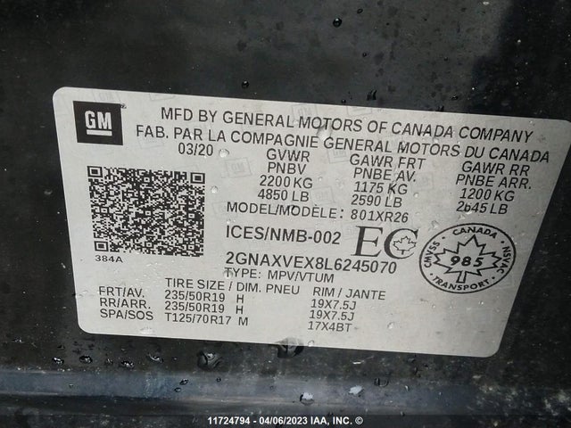 Chevrolet EQUINOX LT 2020 2GNAXVEX8L6245070 Image 11