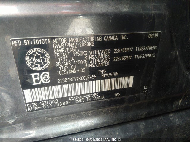 Toyota RAV4 LE 2019 2T3B1RFV2KC027455 Image 11
