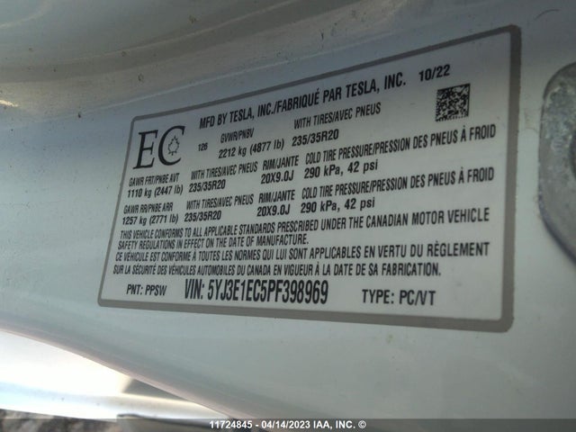 5YJ3E1EC5PF398969 Tesla Model 3 Performance