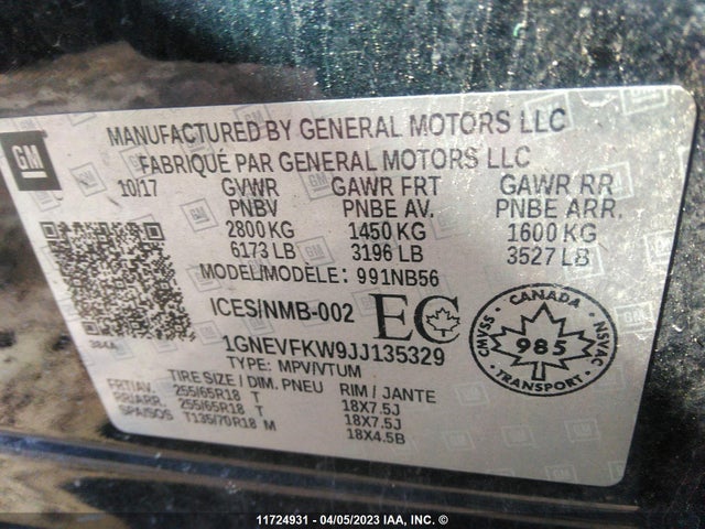 Chevrolet Traverse Ls 2018 1GNEVFKW9JJ135329 Image 10