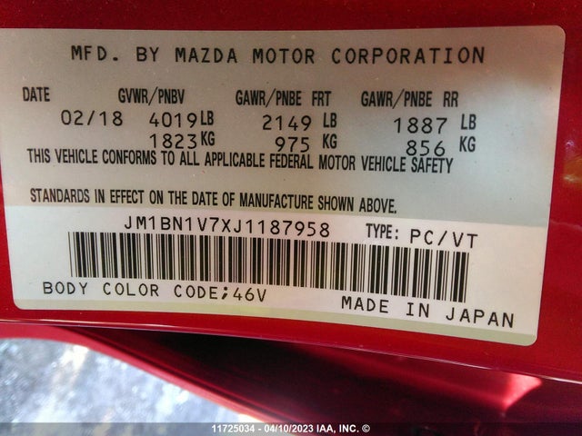 Mazda Mazda3 Gs 2018 JM1BN1V7XJ1187958 Image 10