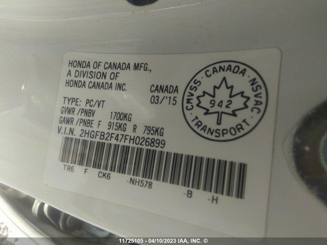 Honda Civic Lx 2015 2HGFB2F47FH026899 Image 9