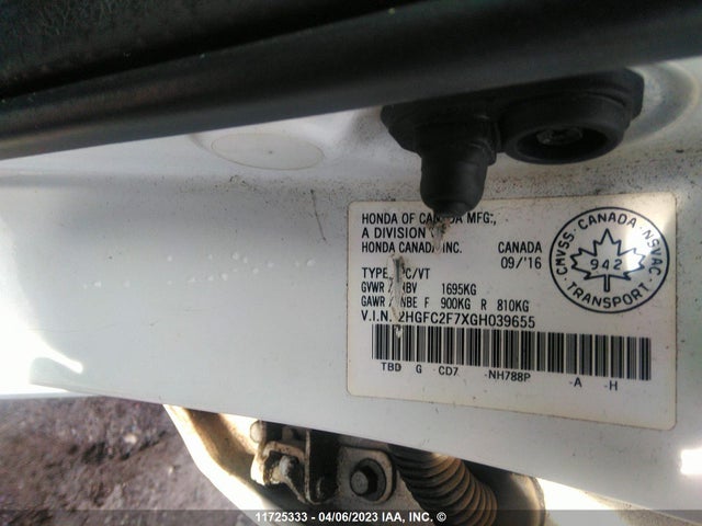 Honda CIVIC EX 2016 2HGFC2F7XGH039655 Image 9